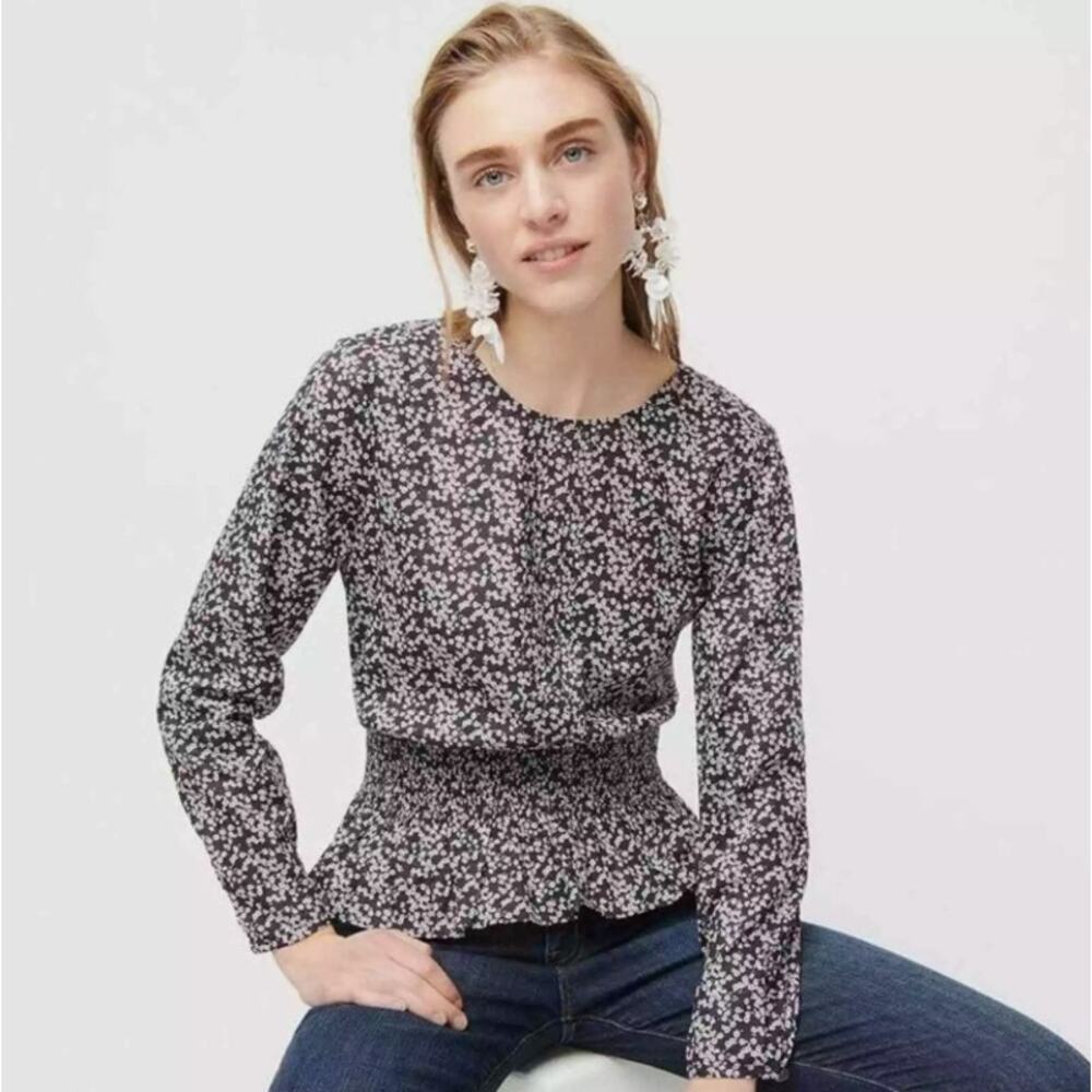 J. Crew Smocked Waist Liberty Misti Floral Long Sleeve Smocked Top Womens Medium